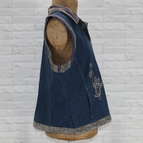 VINTAGE CITY BLUES Vest Denim Floral Paisley Embellished Coastal Cowgirl XLP - Picture 5 of 13